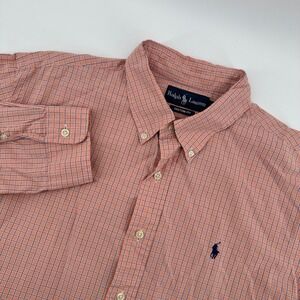 Ralph Lauren Custom Fit Plaid Button Down Shirt Mens XL Salmon‎ Pink